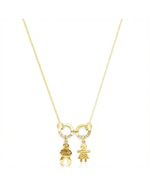 Unaloe Metallic Vermeil Necklace With Boy And Girl Pendants – Hammered Child Silhouette Charms, Personalised Family Keepsake Jewellery
