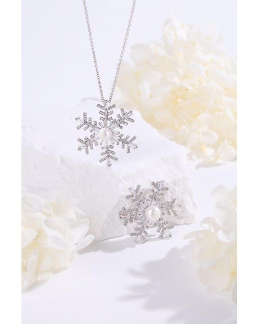 Classicharms White Pavé & Pearl Snowflake Multi Way Brooch Pendant