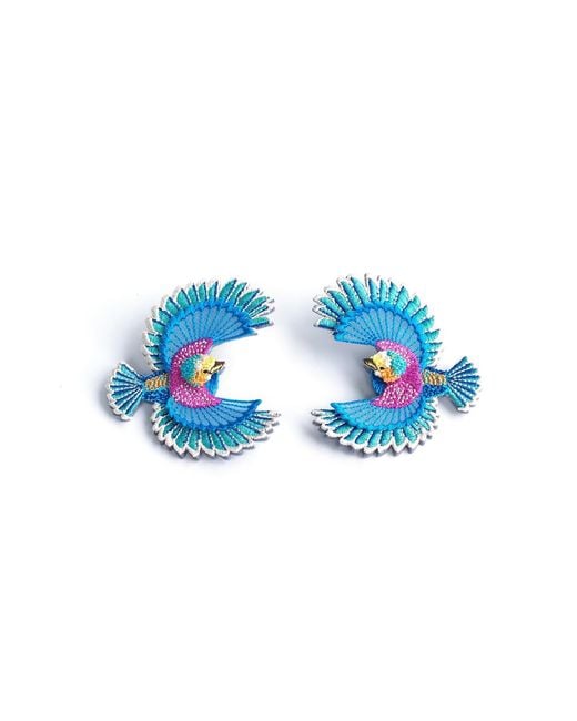 Nana Watanabe Blue Flying Bird Layered Embroidered Earrings