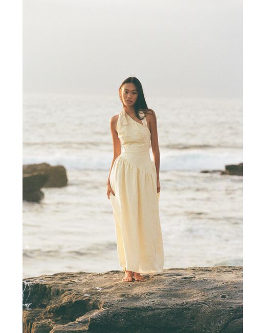 Modista Thirty-One Metallic Butter Asymmetric Halter Neck Maxi Dress
