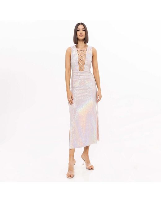 Nissa Multicolor Holographic-Effect Midi Dress Multicolour