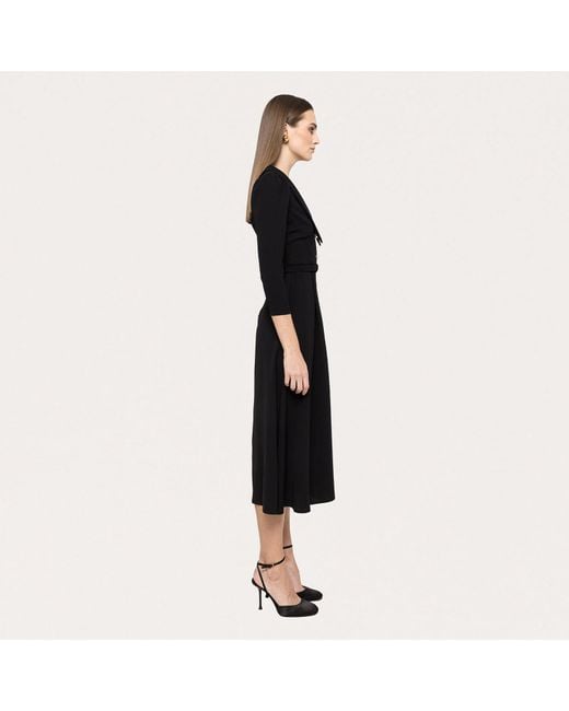 Nissa Black Faux-Pearl Buttons Midi Dress