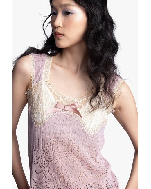 Anna Sui Pink Lingerie Lace Knit Camisole