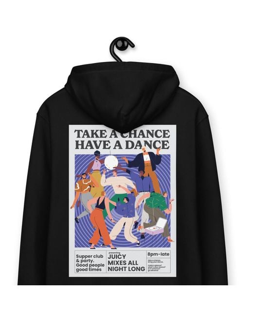 Anchor and Crew Black Take A Chance Have A Dance Disco! Organic Cotton Embroidered Heavyweight Hoodie for men