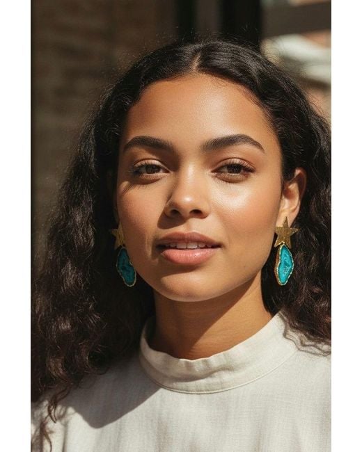 Magpie Rose Blue Geode North Star Plated Earrings
