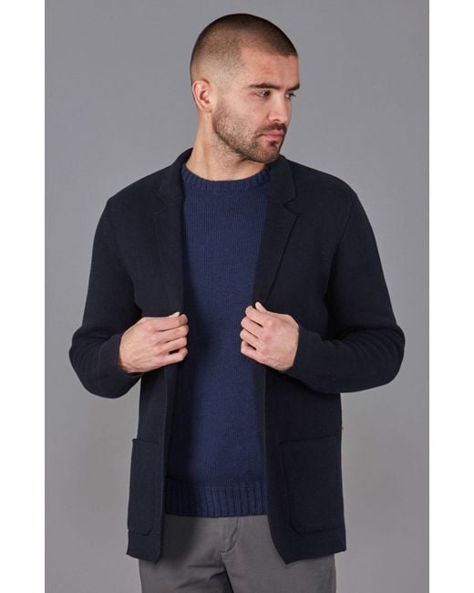 Paul James Knitwear Blue Organic Cotton Alexander Crew Neck Jumper for men