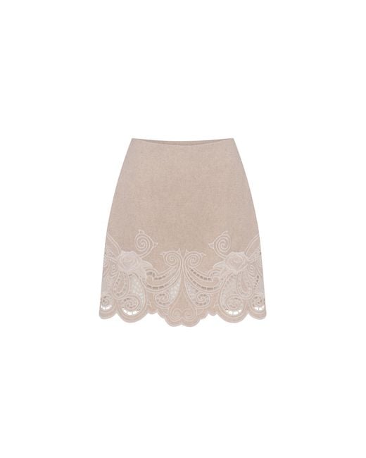 Annabo Natural Neutrals Rose Atelier Embroidered Wool Mini Skirt – Ivory