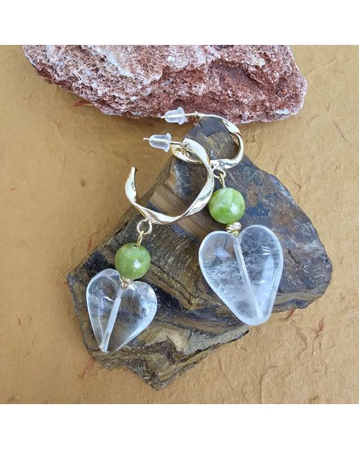 Farra Metallic Heart-Shaped Quartz With Opal Hoop Earrings