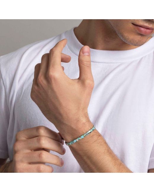 Nialaya Blue Bracelet With Marbled And Miyuki Tila Beads for men