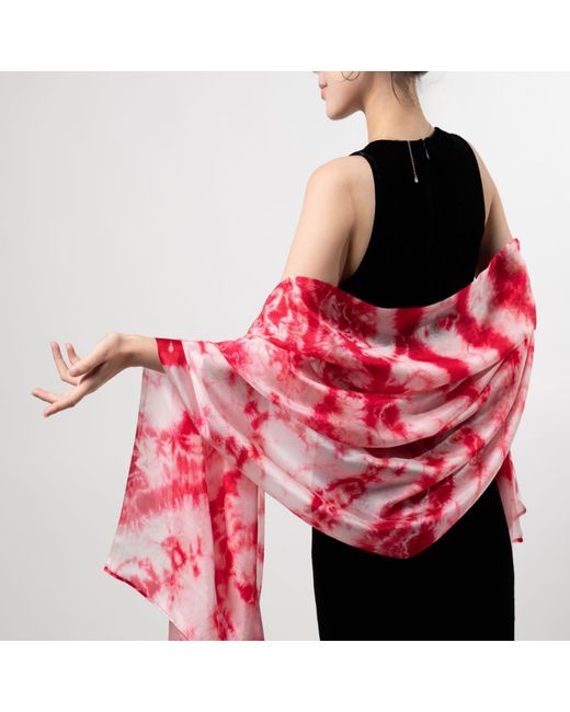 Silk and Bears Pink Crimson Bloom Shibori Silk Shawl – Hand-Dyed Mulberry Silk Wrap