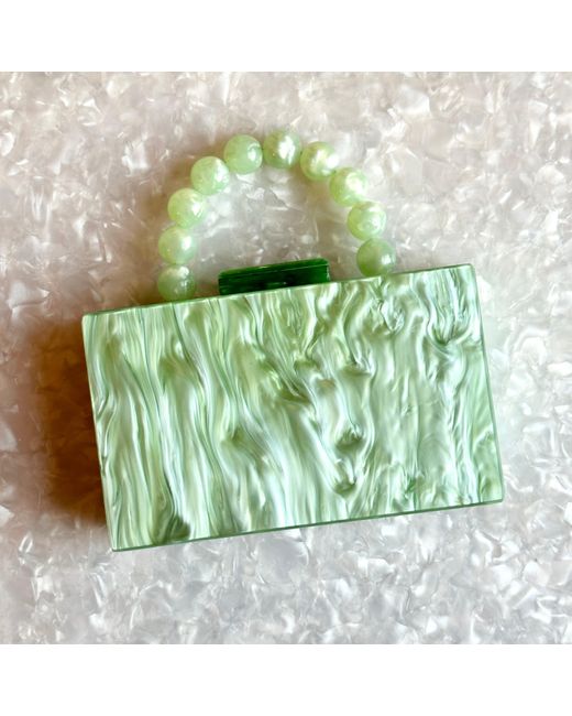 CLOSET REHAB Green Acrylic Party Box Purse In Celadon With Beaded Handle
