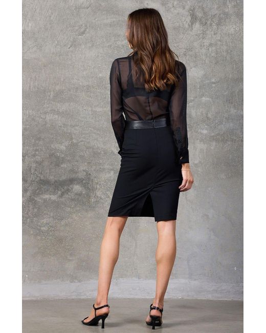 Madison / Savile Black Noir Pleated Chiffon French Cuff Shirt