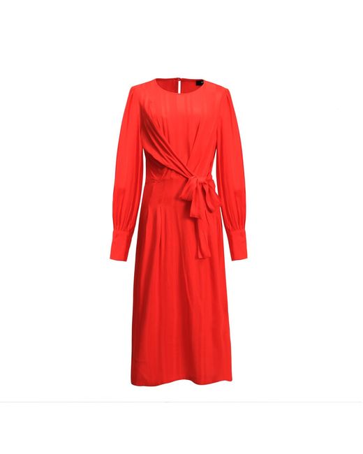 Smart and Joy Red Draped Blouse Dress With Side Bow