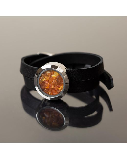 My Little Nature Blue Sustainable Leather Bracelet With Natural Amber – Designer Jewelry