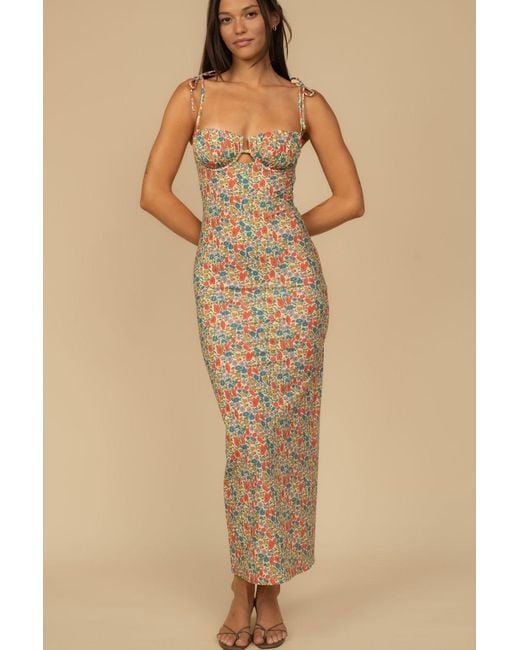 Montce White Florencia Floral Petal Long Slip Dress