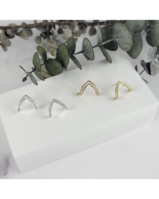 Lutiro Metallic Pave Cz Wishbone Studs
