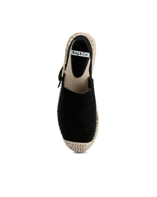 Rag & Co Black Affie Genuine Suede Slingback Strap Espadrilles