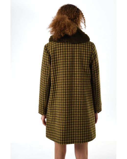 Louche Green Dryden Wyoming Check Faux Fur Collar Coat