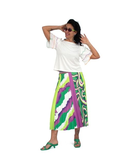 Lalipop Design Green Half-circle Pleated Midi Skirt With Colorful Digital Print