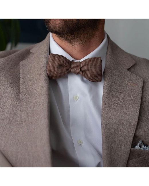 LE COLONEL Brown Coffee Houndstooth Bow Tie for men