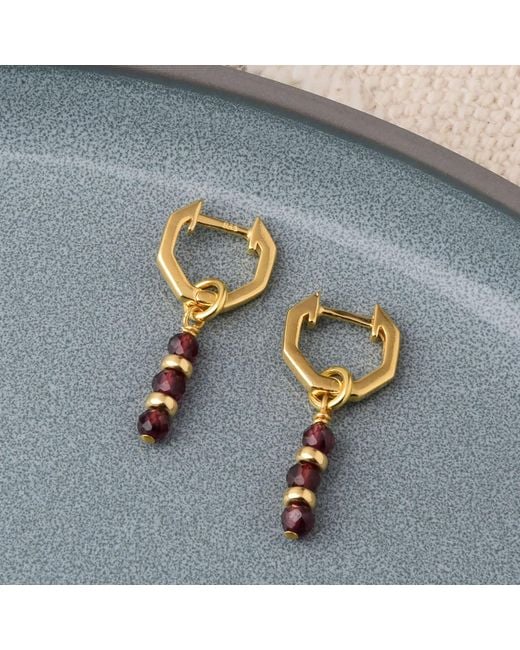 Nellou Jewellery Metallic Linear Huggie Birthstone Earrings January Plated Sterling