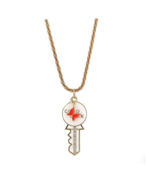 Ebru Jewelry Metallic Good Luck Key Butterfly Pendant Necklace