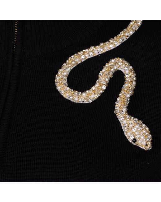 Laines London Black Laines Couture Quarter Zip Jumper With Embellished Crystal & Pearl Snake