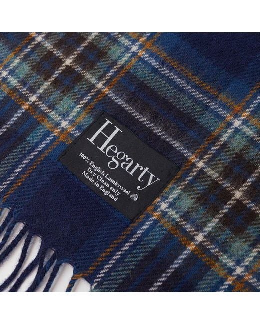 Hegarty Blue Tan Check Tartan Lambswool Scarf