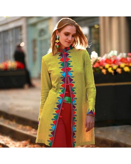 Beatrice von Tresckow Green Lime Nomad Verdon Linen Nehru Jacket