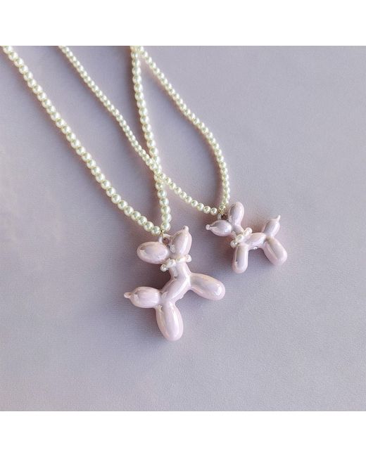 POPORCELAIN Pink Sweet Porcelain Balloon Doggie Pearl Necklace