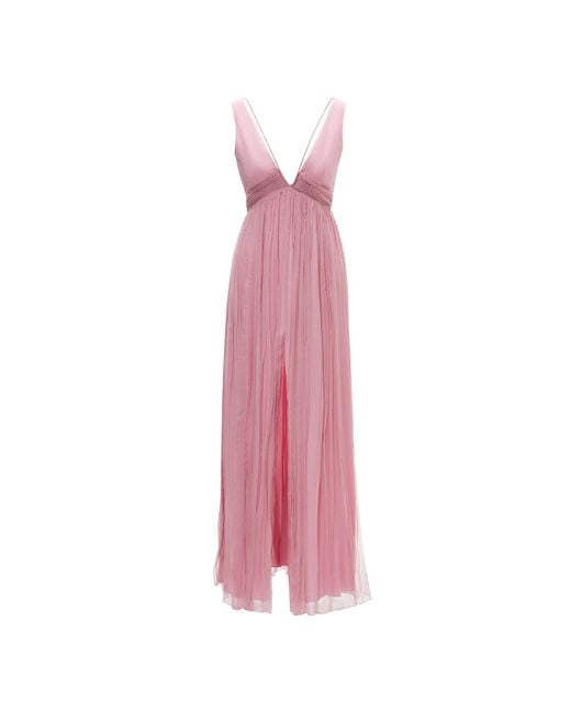 Nissa Pink V-Neck Silk Maxi Dress Light