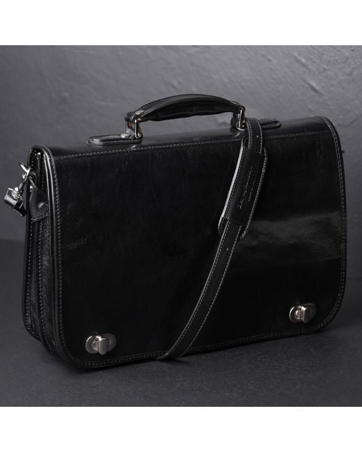 Time Resistance Black Leather Briefcase Laptop Bag for men
