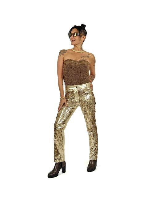 Lalipop Design Double-Sided Sequined & Metallic Cotton Blend Pants