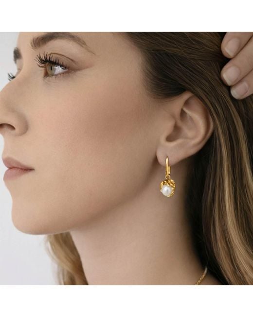 Unaloe Yellow Plated Sterling Pearl Drop Earrings – Elegant Dangle Earrings For