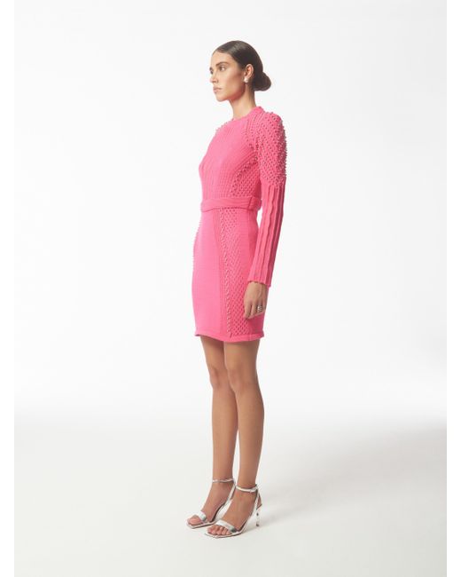 Sour Figs Pink Studded Sheer Knit Mini Jumper Dress