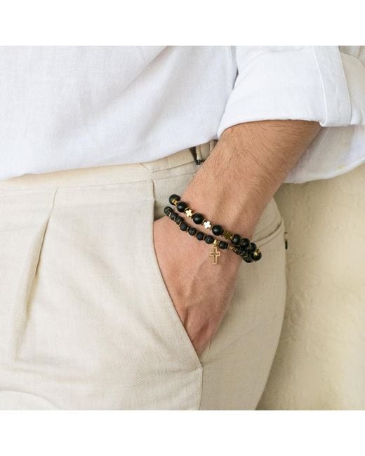 Ebru Jewelry Black Gold Cross Bracelet Set for men