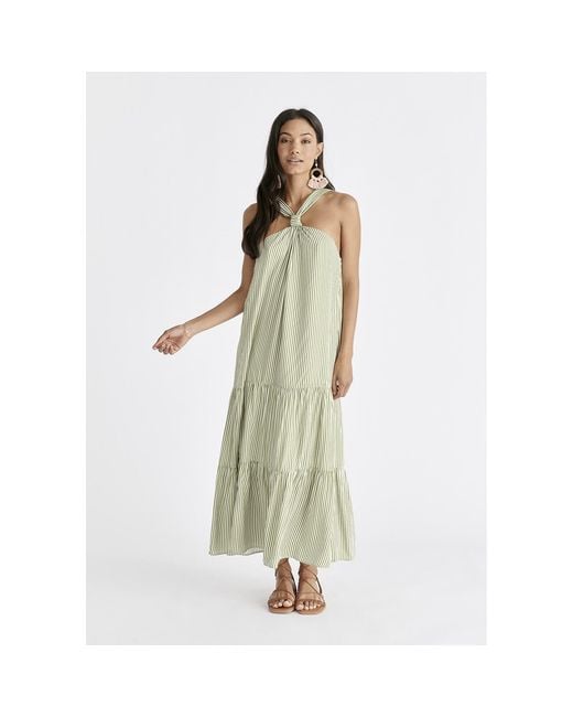 Paisie Metallic Tiered Halterneck Maxi Dress