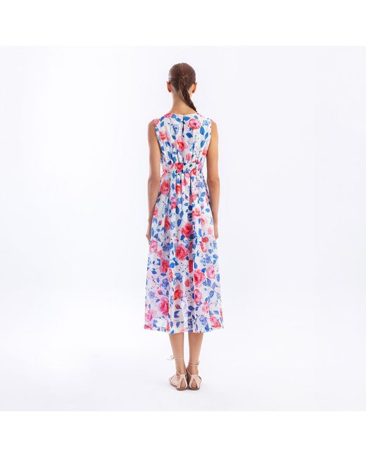 Haris Cotton White Printed Silk Blend Maxi Sleeveless Dress With Elastic Back Waist Wild Rose