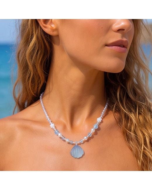 Ormiro Blue Venus Aquamarine Shell Beaded Necklace
