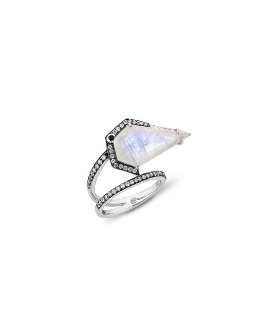 SALLY SKOUFIS Metallic Blade Ring With Natural Diamond & Moonstone
