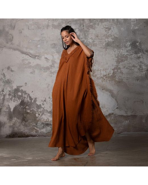 Zhenabia Brown Boho Kaftan Summer Maxi Dress