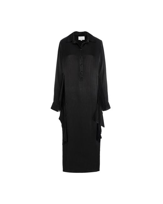 Silvia Serban Black Satin Dress With Long Sleeves