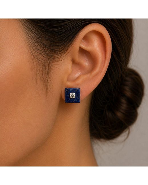 Lily Flo Jewellery Blue Lapis Lazuli And Diamond Square Stud Earrings