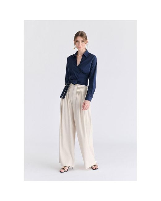 Paisie Blue Side Tie Wrap Blouse