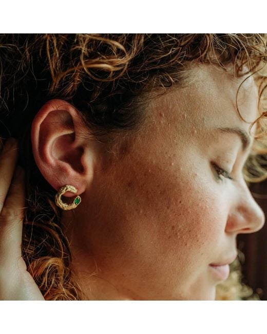 Claire Hill Designs Metallic Emerald Asymmetric Branch Earrings