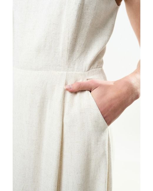 Louche White Baya Linen Mix Square Neck Midi Dress