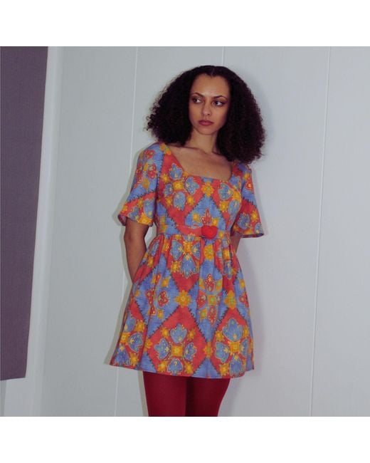 Couture to Your Door Blue Mini Geometric Patricia Skater Dress