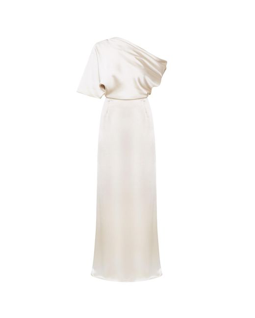 Undress Multicolor Helen Champagne Satin Asymmetric Maxi Evening Dress