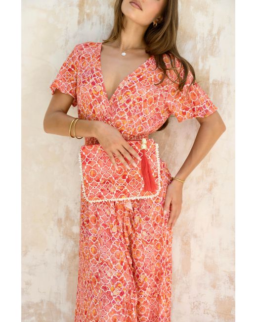 Sophia Alexia Pink Marble Mosaic Croatia Crinkle Midi Dress