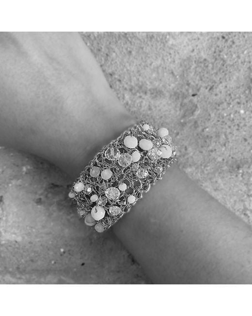 Lavish by Tricia Milaneze Metallic Neutrals Clear & Aurora Handmade Crochet Bracelet
